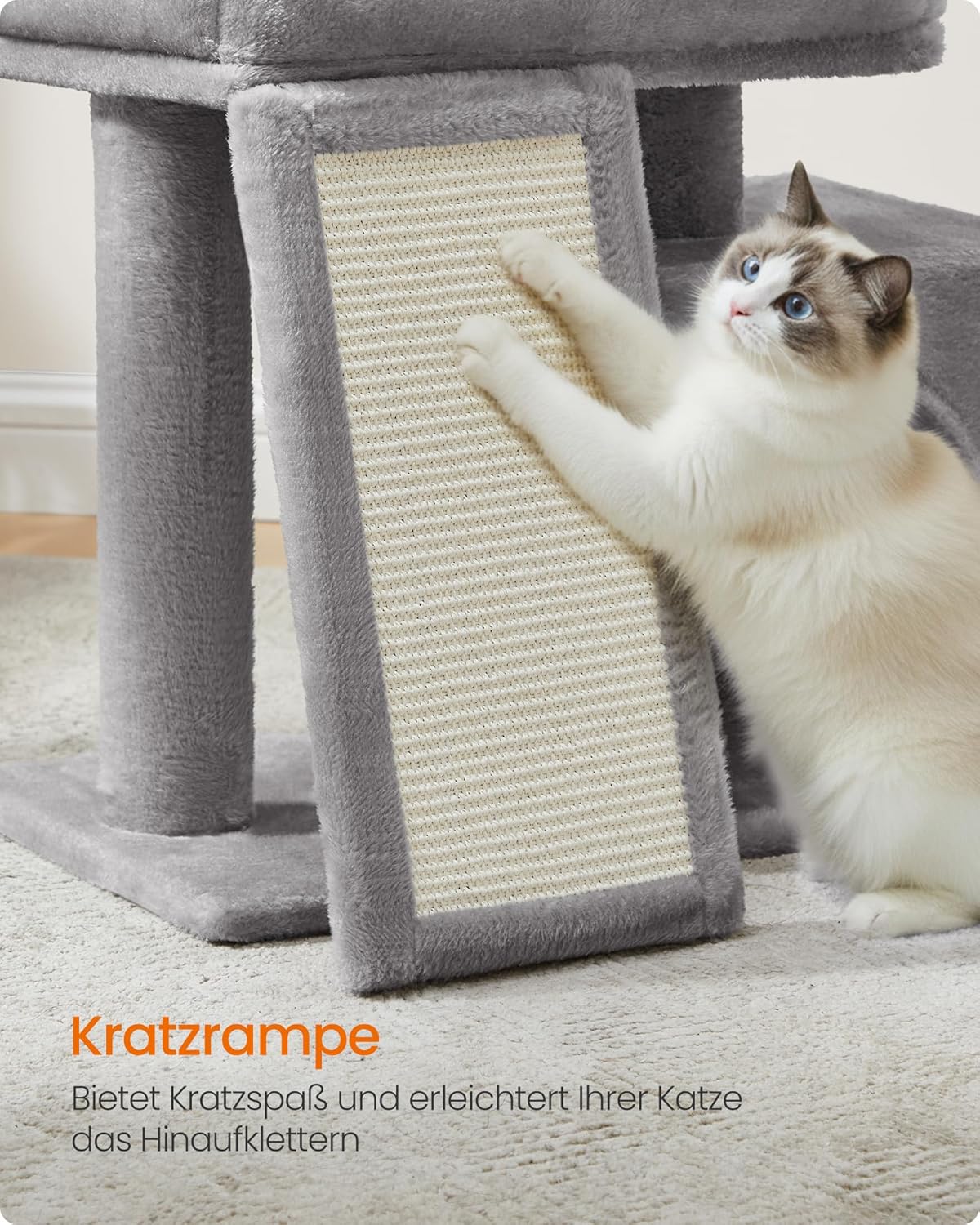 Katzenkratzbaum mit Plattform und Höhle, taubengrau S (51 x 39,2 x 46,4 cm)