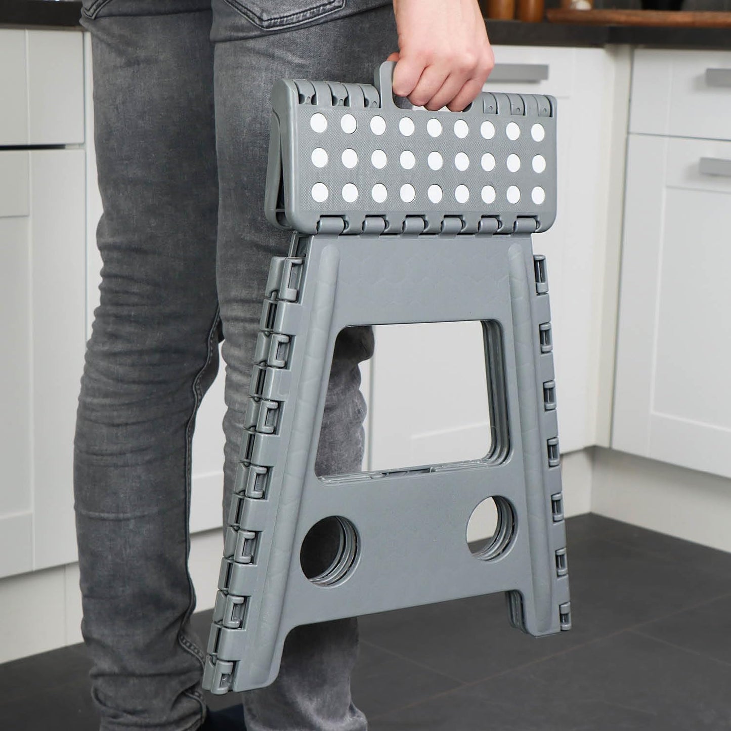 Klapptritt mit Gumminoppen XXL - Rutschfester Tritthocker, Weiss/Grau Xxl - 1 Stück