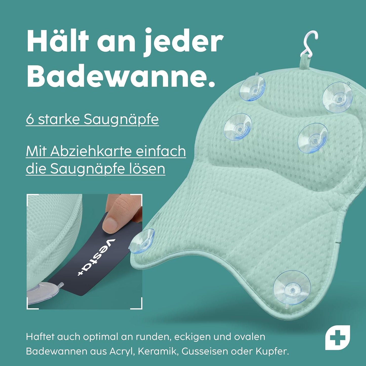Badewannenkissen mit Saugnäpfen, Mint