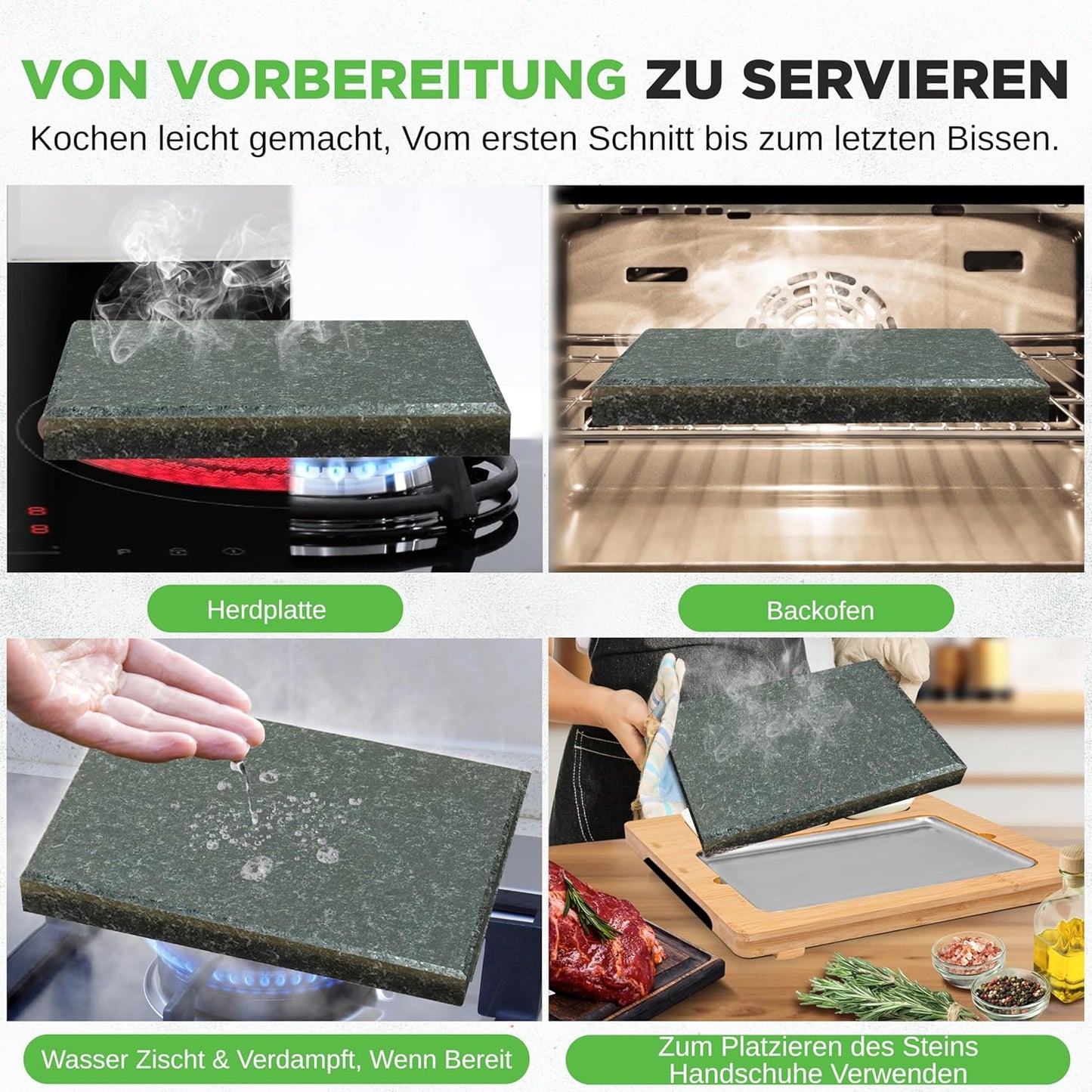 Heisser Stein Tischgrill-Set mit Bambus & Keramik, Quadrat