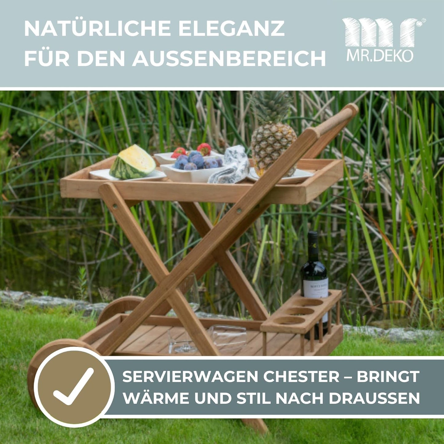 Servierwagen Chester aus Teakholz