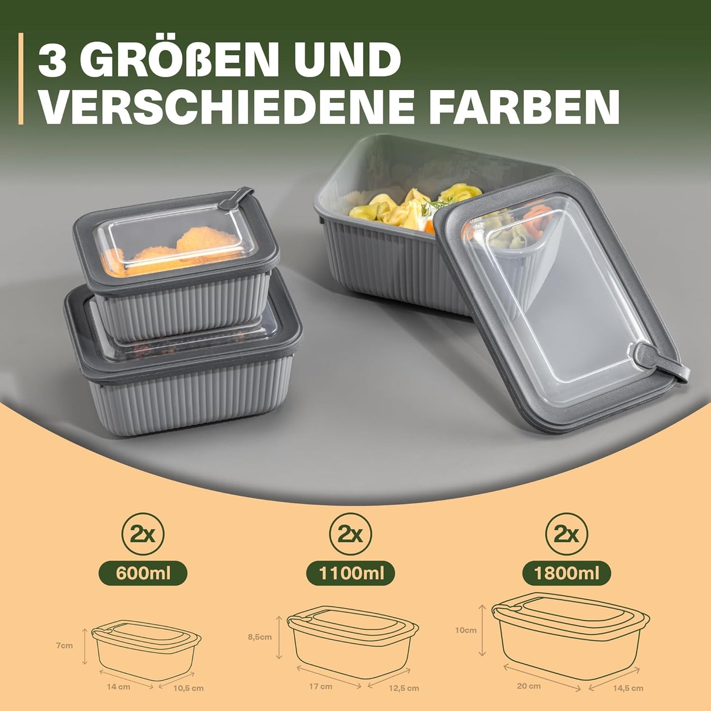 6er-Set Frischhaltedosen mit Ventildeckel, Grau 6er Set Rechteckig