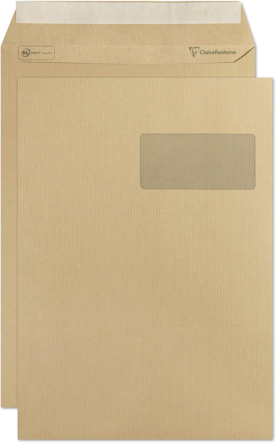 250 Stück Versandtaschen C4 mit Rillen 10350C, selbstklebend, mit Sichtfenster, C4 (229x324 mm)|90g / Position 50x20|250er