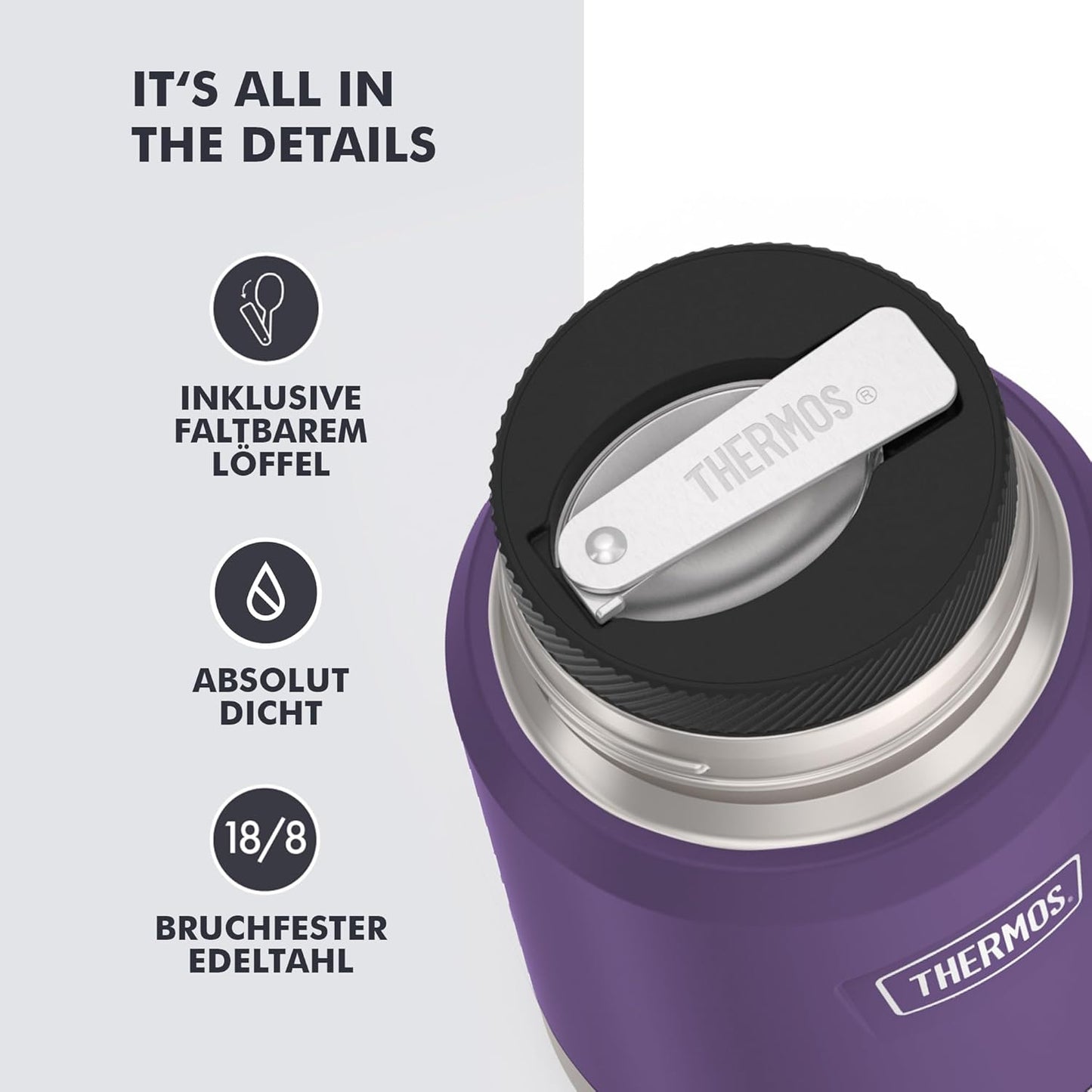 Thermobehälter Icon mit klappbarem Löffel, Plum Mat 0,47 l