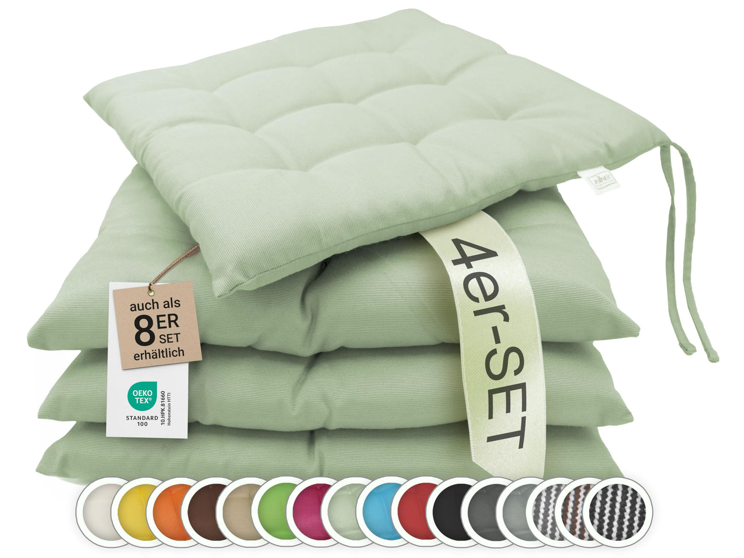 4er Sitzkissen Set, 4 Stück (1er Pack) Lindgrün