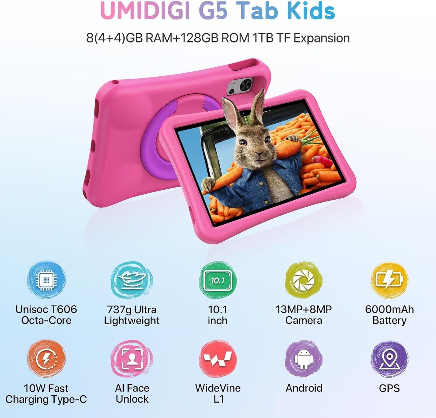 Kinder-Tablet mit Elterlicher Kontrolle, Pink