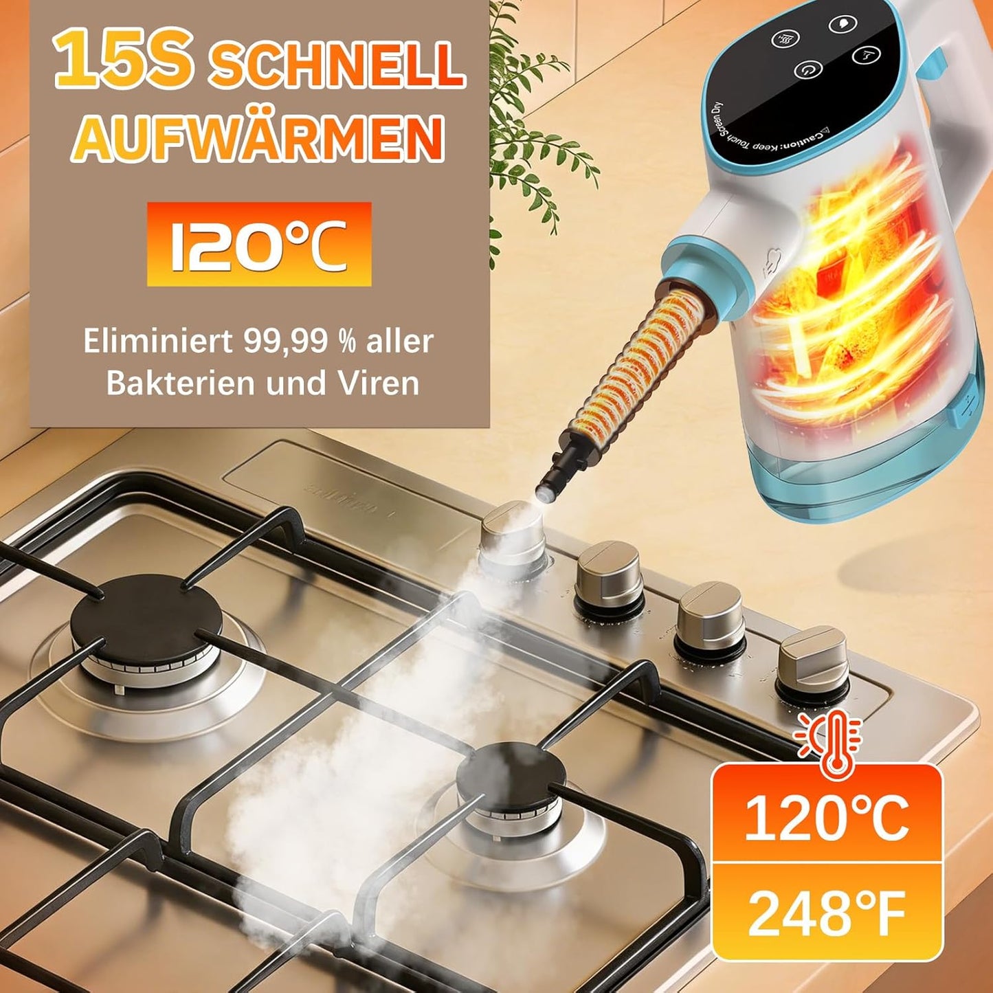 Handdampfreiniger mit Zubehör-Set, Weiss