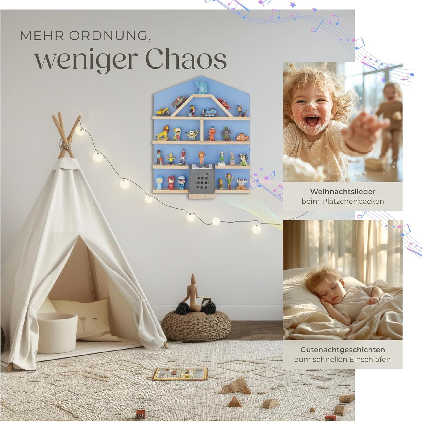Wandregal mit Magnetstreifen für Kinderzimmer, Haus Blau