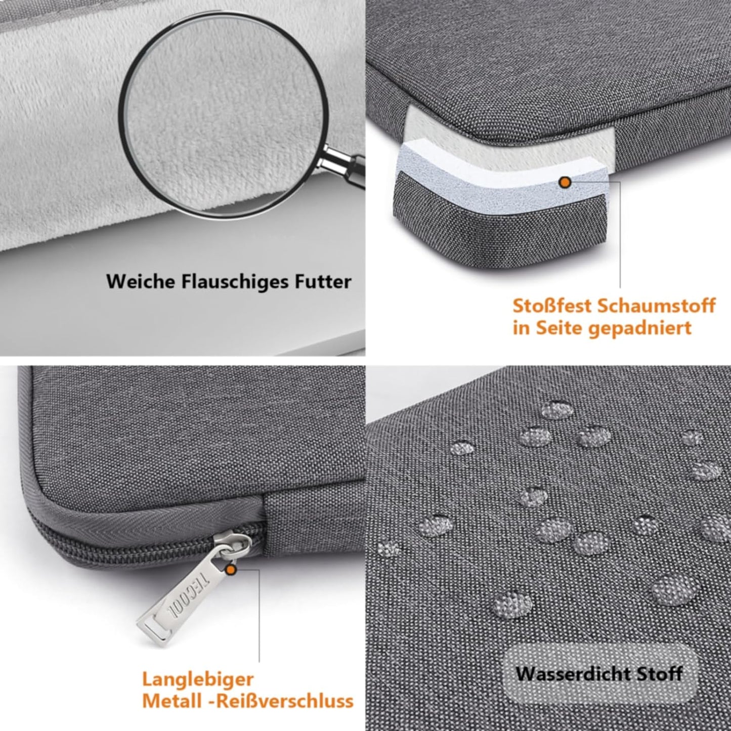 Wasserdichte Laptoptasche, 14 Zoll/MacBook Air 15 M3 M2 / Dunkelgrau