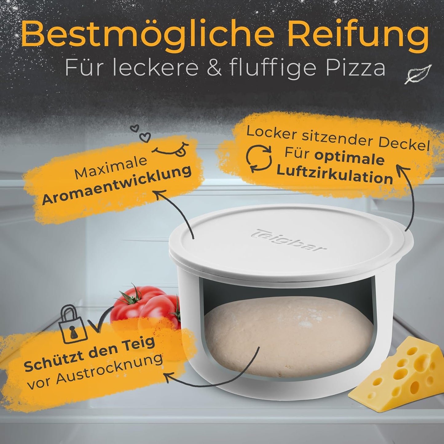 4er-Set Pizzaballenbox mit Deckel, Weiss/Grün 4er Set