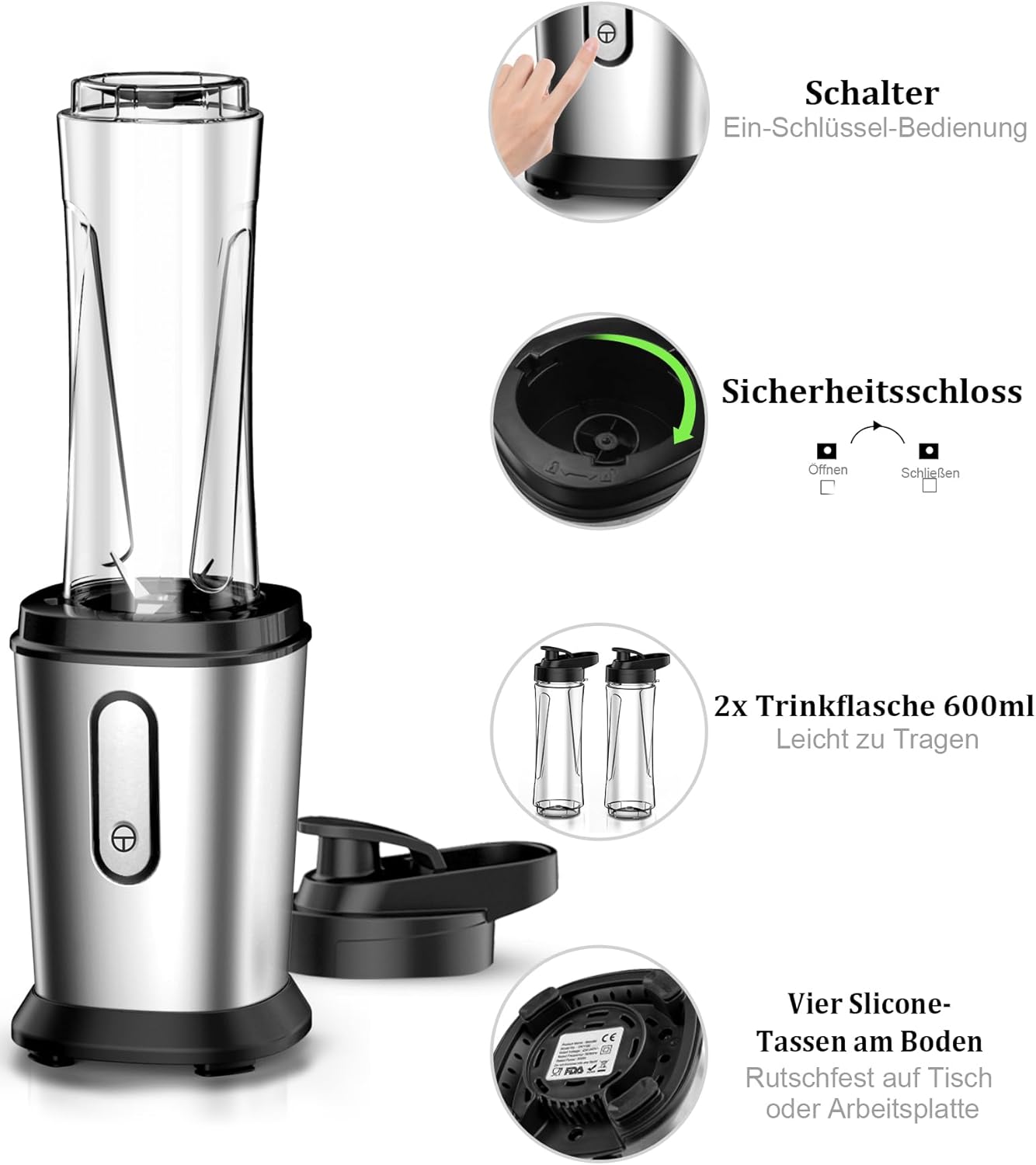 Standmixer & Smoothie Maker, Silber und Schwarz