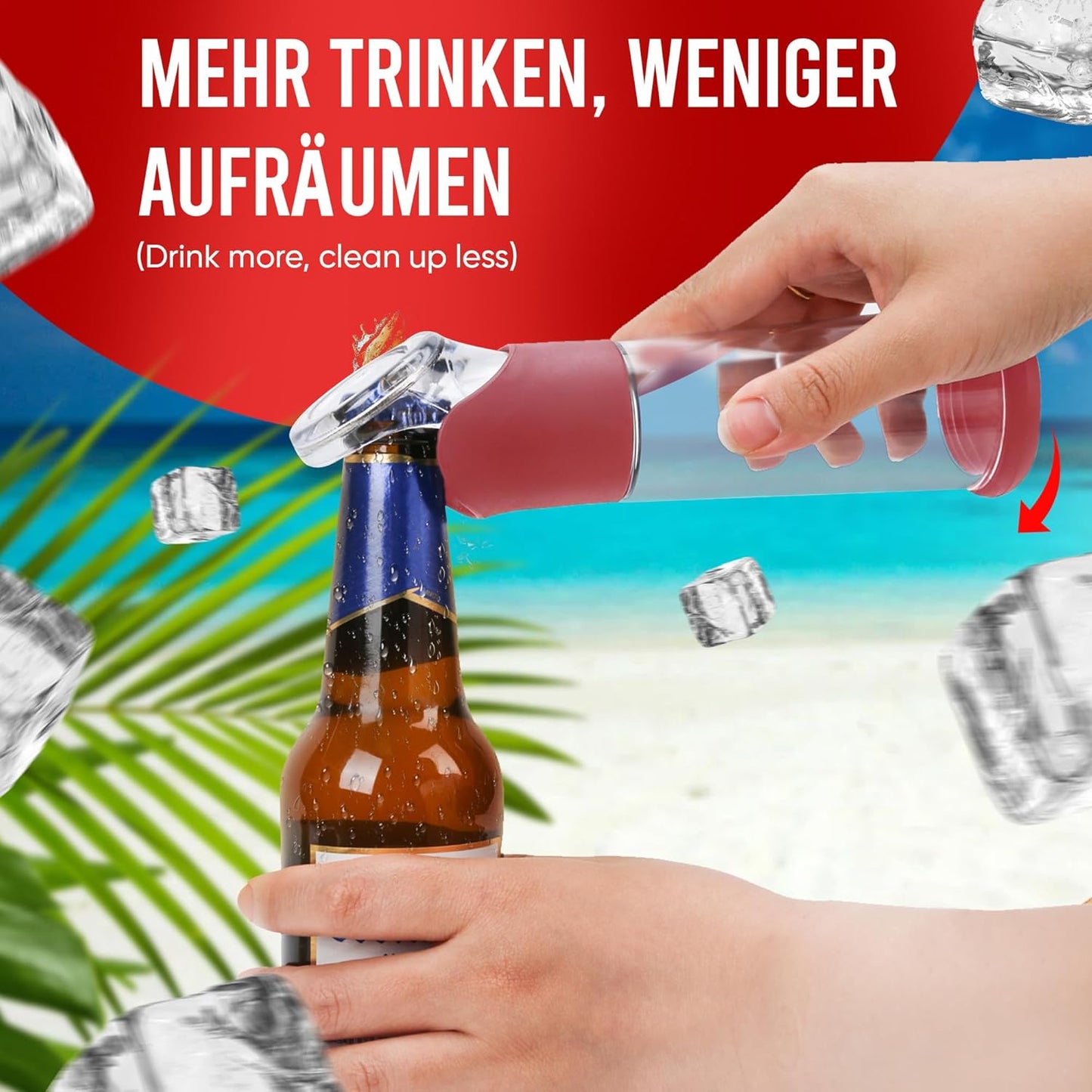 Flaschenöffner mit Auffangbehälter für Kronkorken, Rot