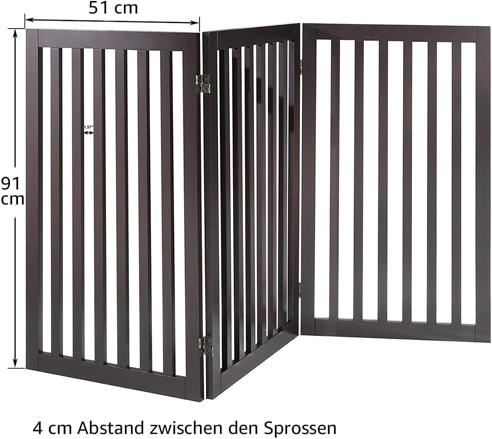 Freistehendes Absperrgitter für Hunde, Dunkelbraun 153L x 91H cm, 3-teilig