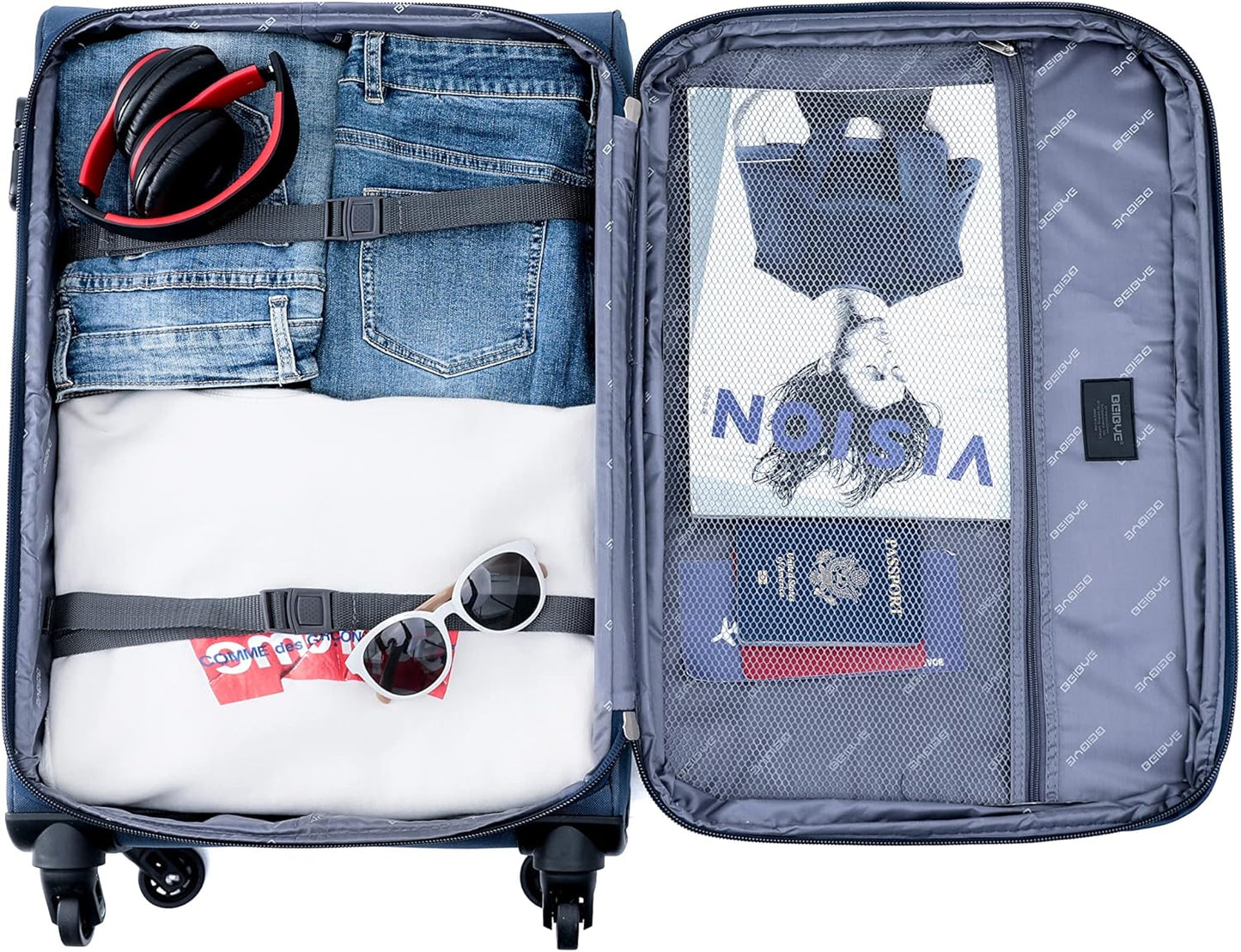 Kofferset mit Vordertaschen und Dehnungsfuge, Grau