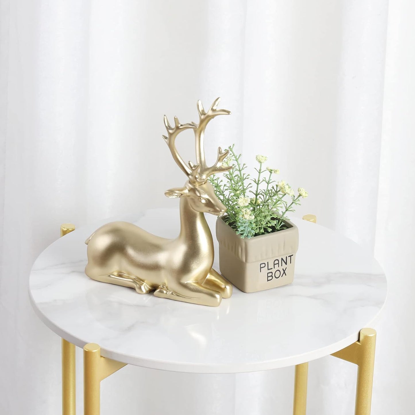 Runder Marmortisch mit 2 Ablagen, 40.5×40.5×55cm|Gold