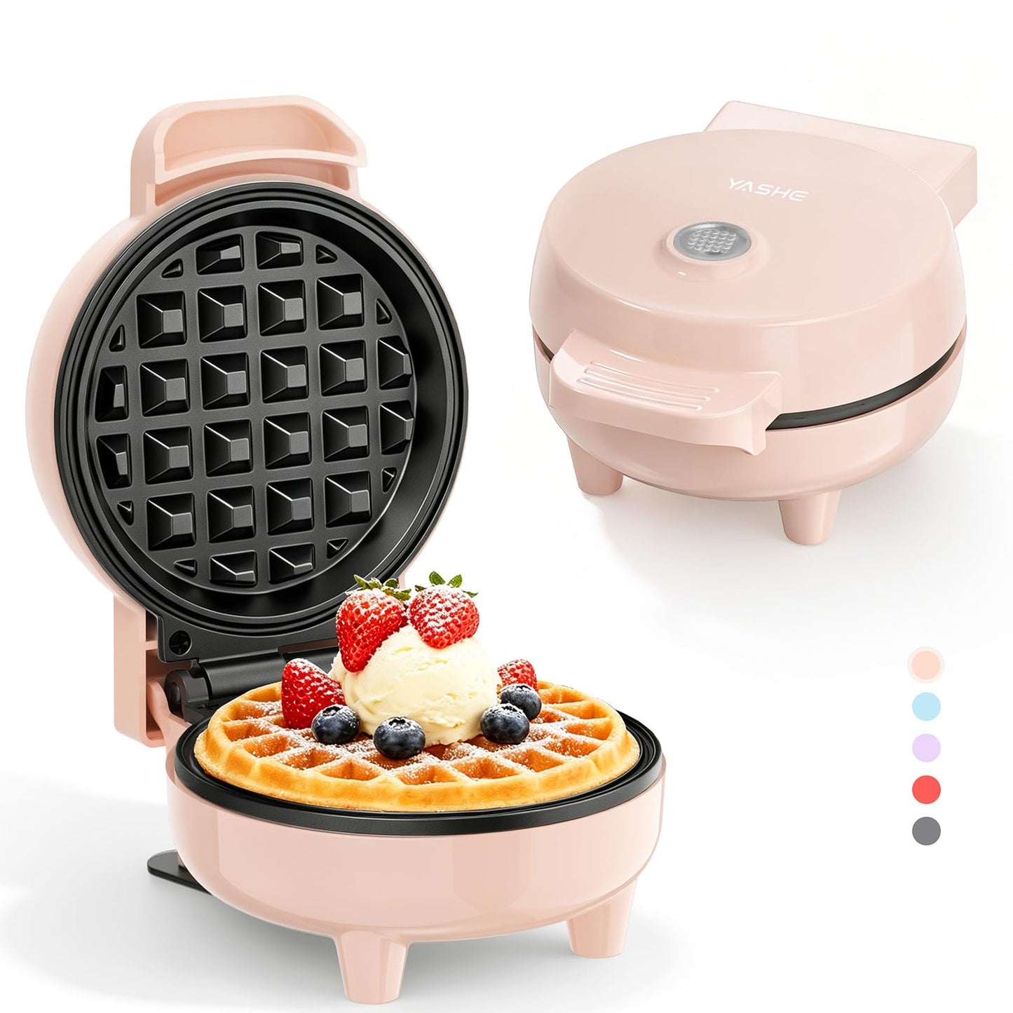 Mini-Waffeleisen mit Antihaftbeschichtung, Rosa