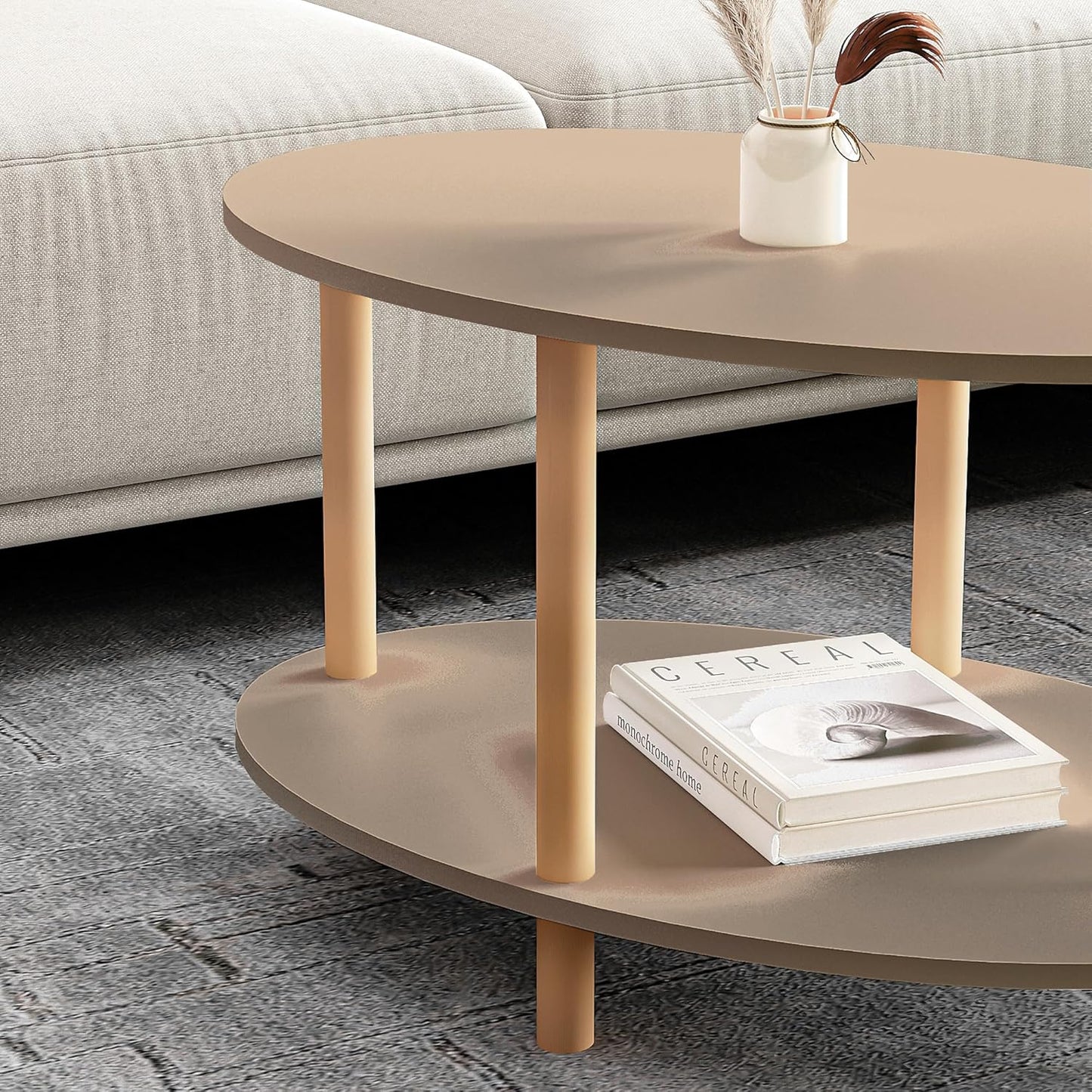 Ovaler Couchtisch Højreby mit Ablage, Cappuccino