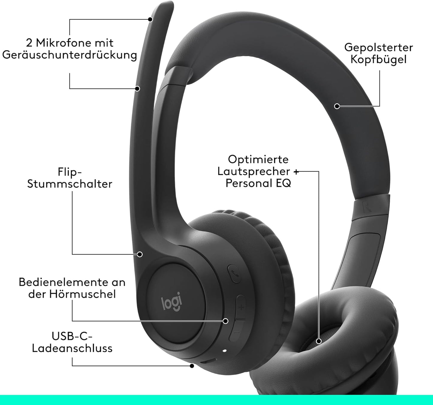 Zone 300 Bluetooth-Headset mit Mikrofon & Geräuschunterdrückung, Zone 300 Schwarz