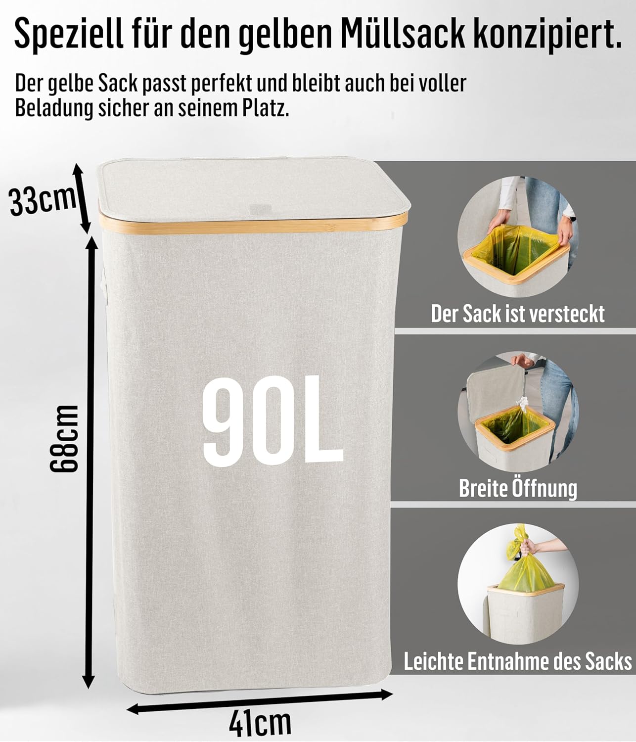 Müllsackständer mit Bambusrahmen, 90L - Beige