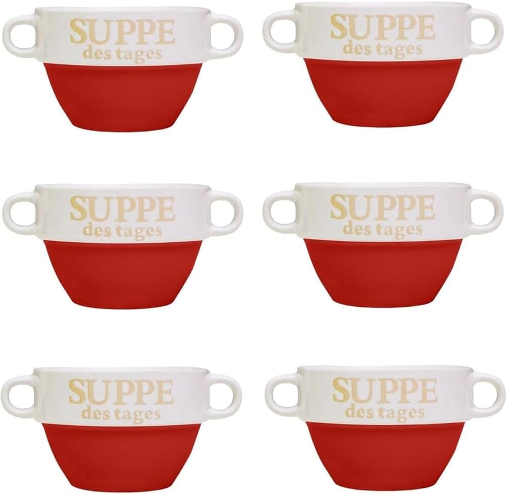 Suppentassen-Set aus Porzellan, Rot