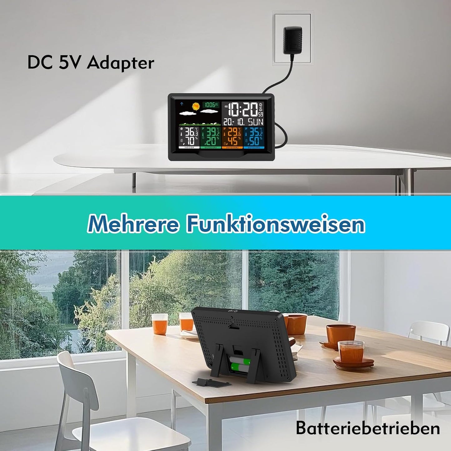 Funk-Wetterstation mit 3 Aussensensoren, Mattschwarz