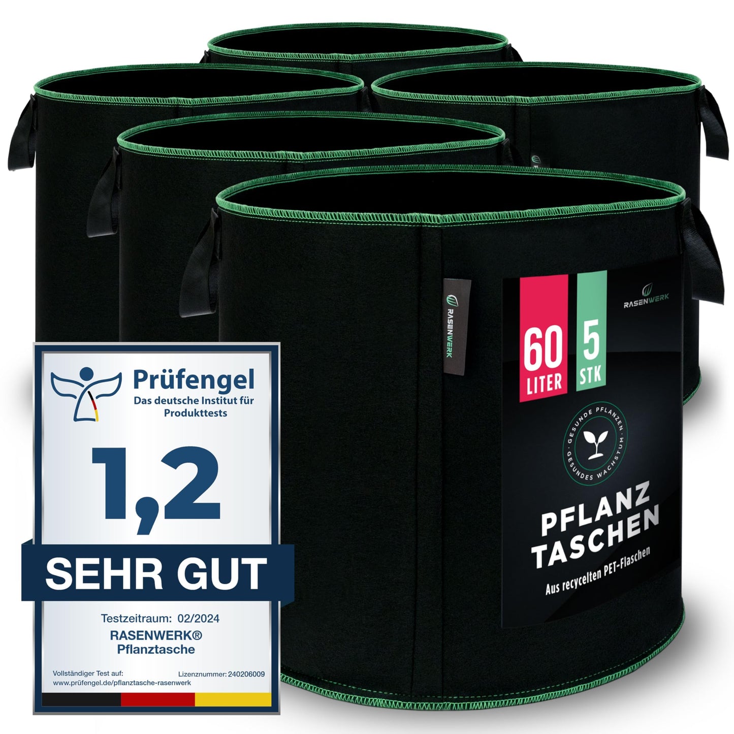 5er-Set Pflanztaschen, 60L, 60 Liter