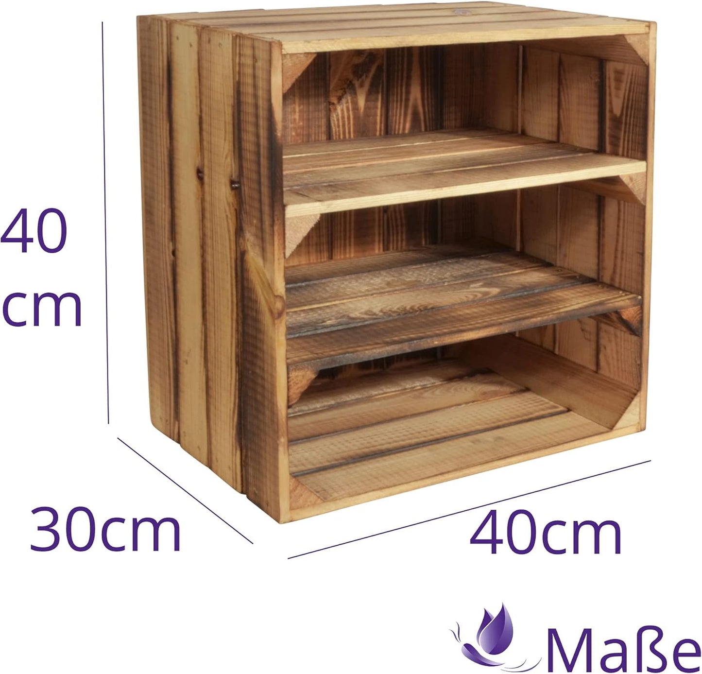 Weinregal aus Holz - Geflammte Holzkisten (2 Stück), 1 2x Geflammt Regal
