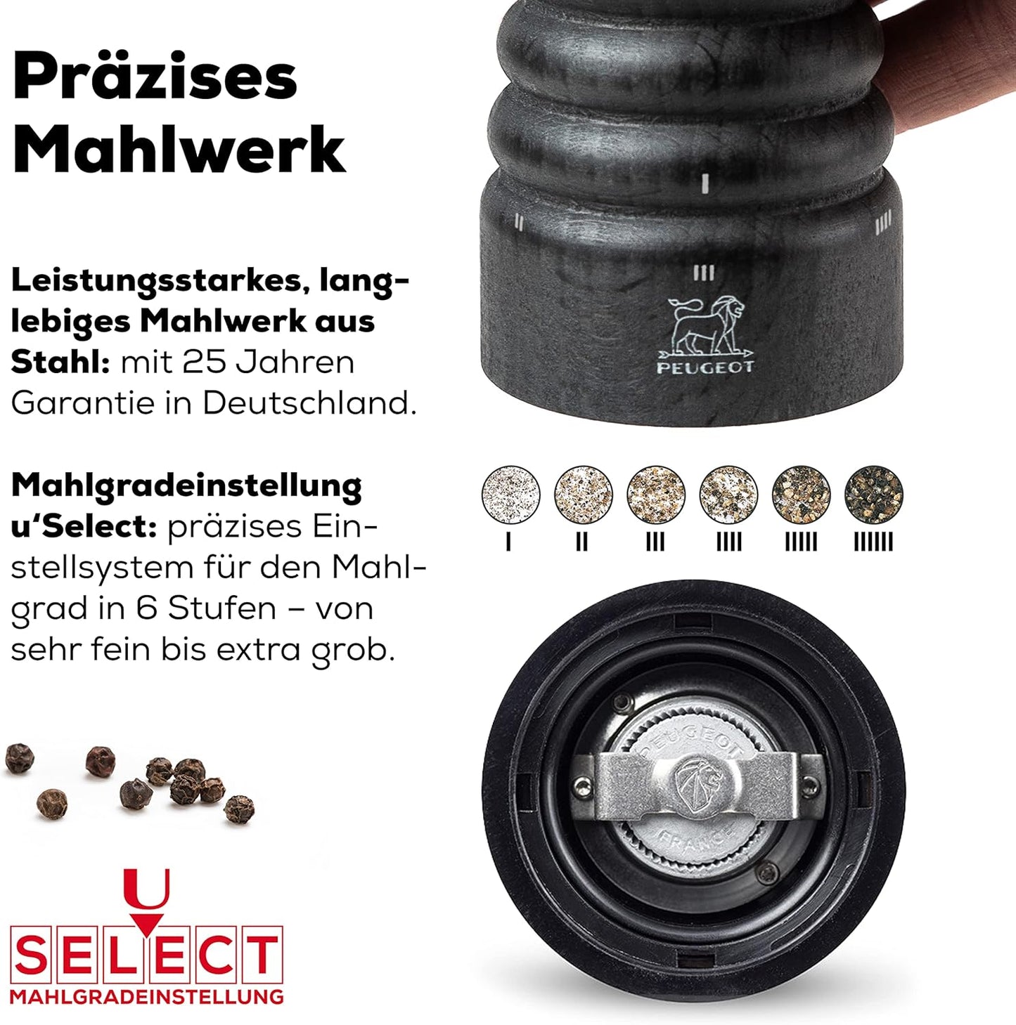 Pfeffermühle Paris uSelect mit 6 Mahlgraden, Pfeffermühle Graphit