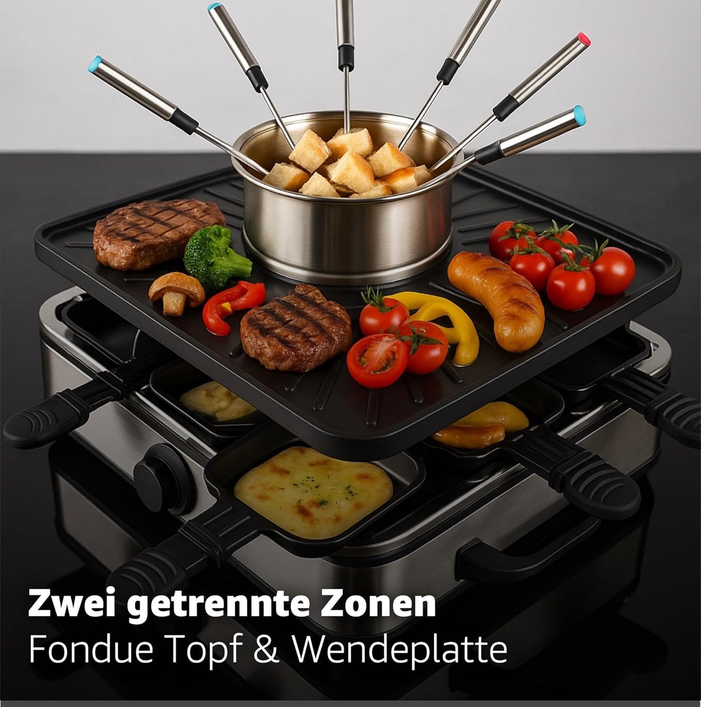 Fondue/Raclette Tischgrill-Set für 8 Personen, Fondue Set