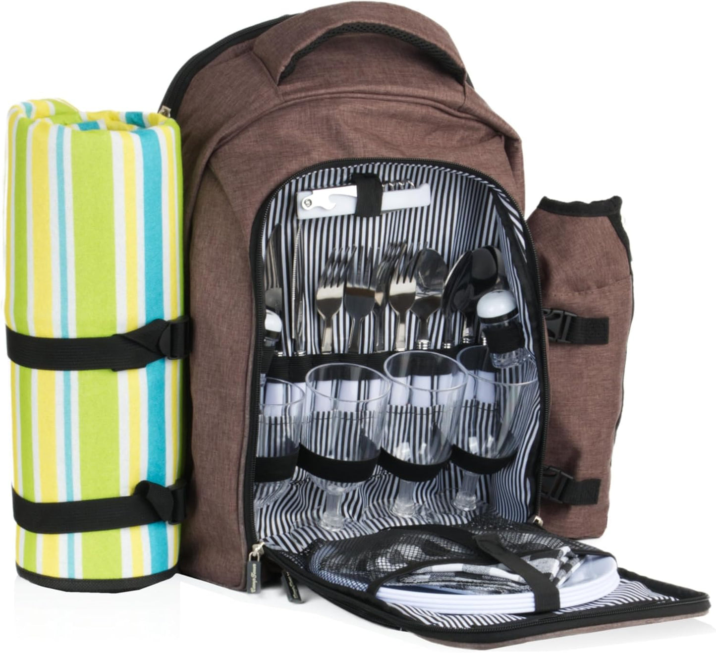 Picknickrucksack-Set, Braun Meliert