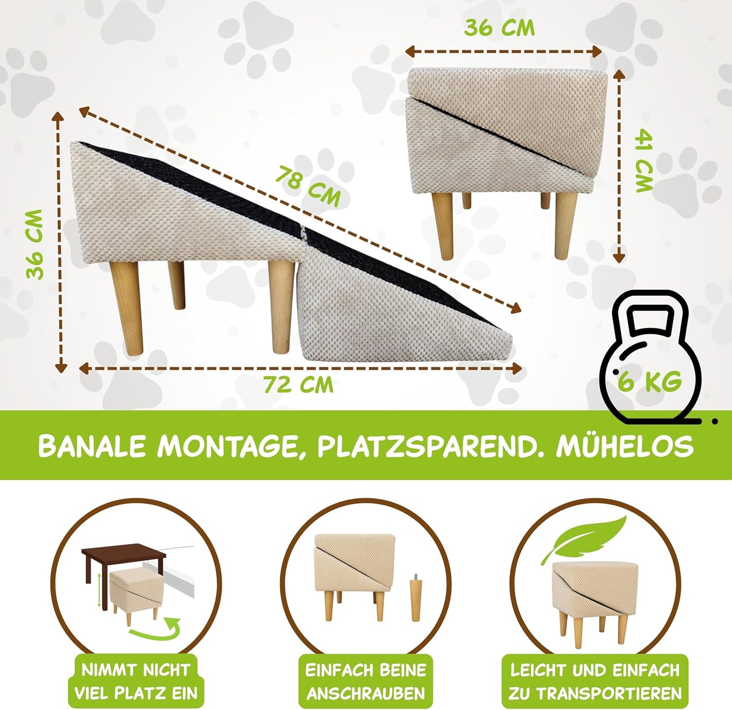 Klappbare Hunderampe in Möbeloptik, Grün