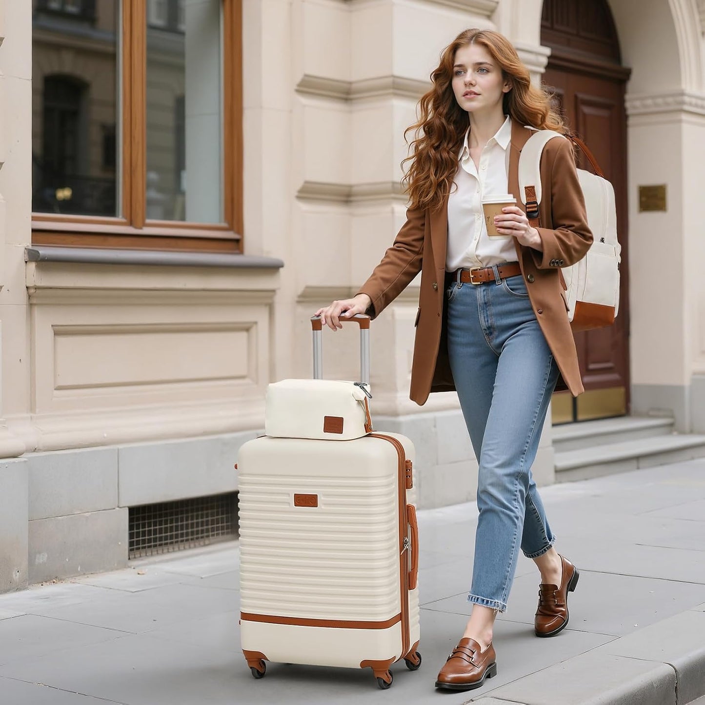 Koffer-Trolley-Set mit TSA-Schloss (3-teilig), Mittlerer Koffer-Set 3tlg Dunkelgrün/Braun