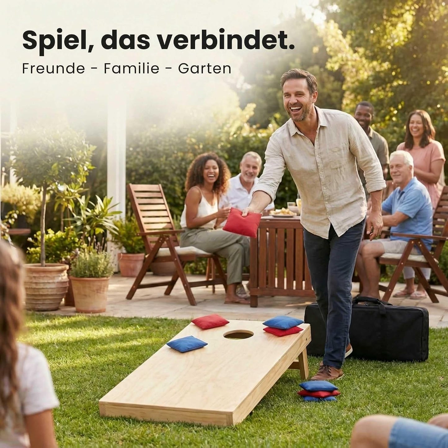 Cornhole Wurfspielset mit Tasche und 8 Bags, 90x60 (inkl. Tragetasche)