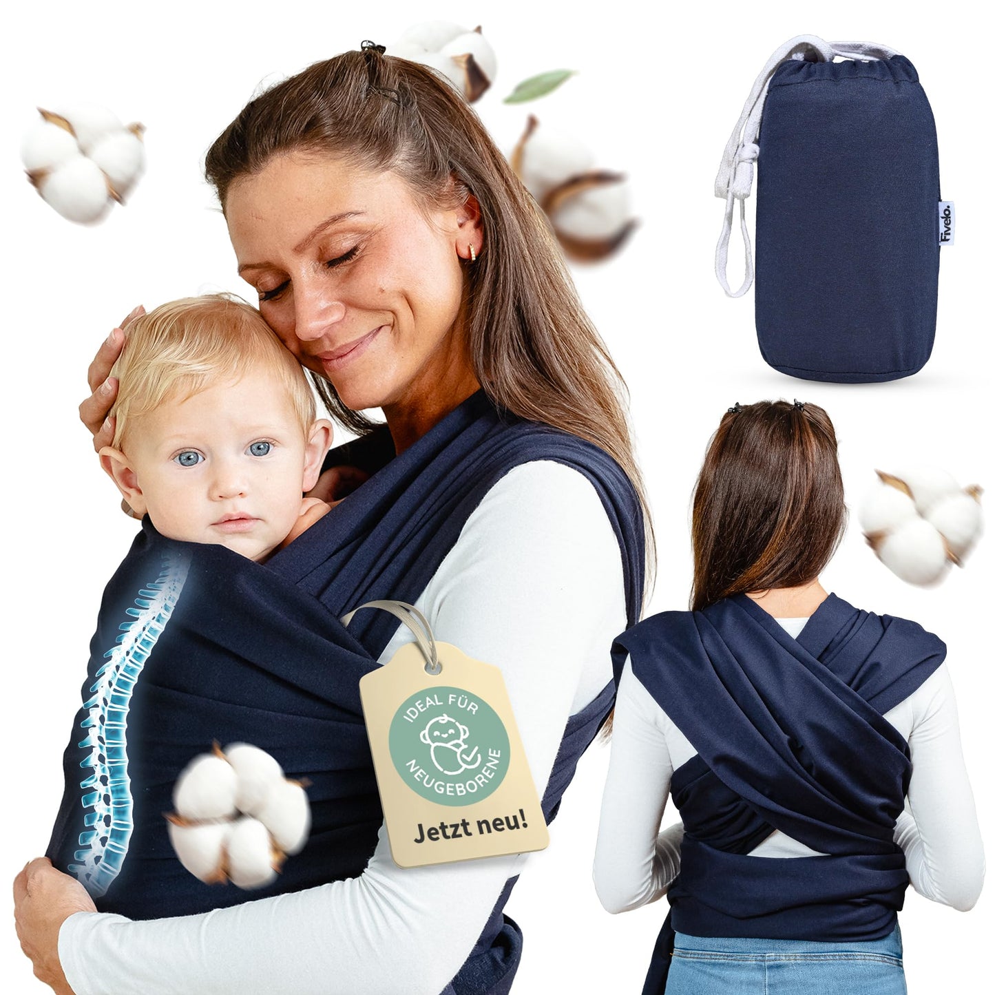 Ergonomisches Babytragetuch ab Geburt, Navy Blue