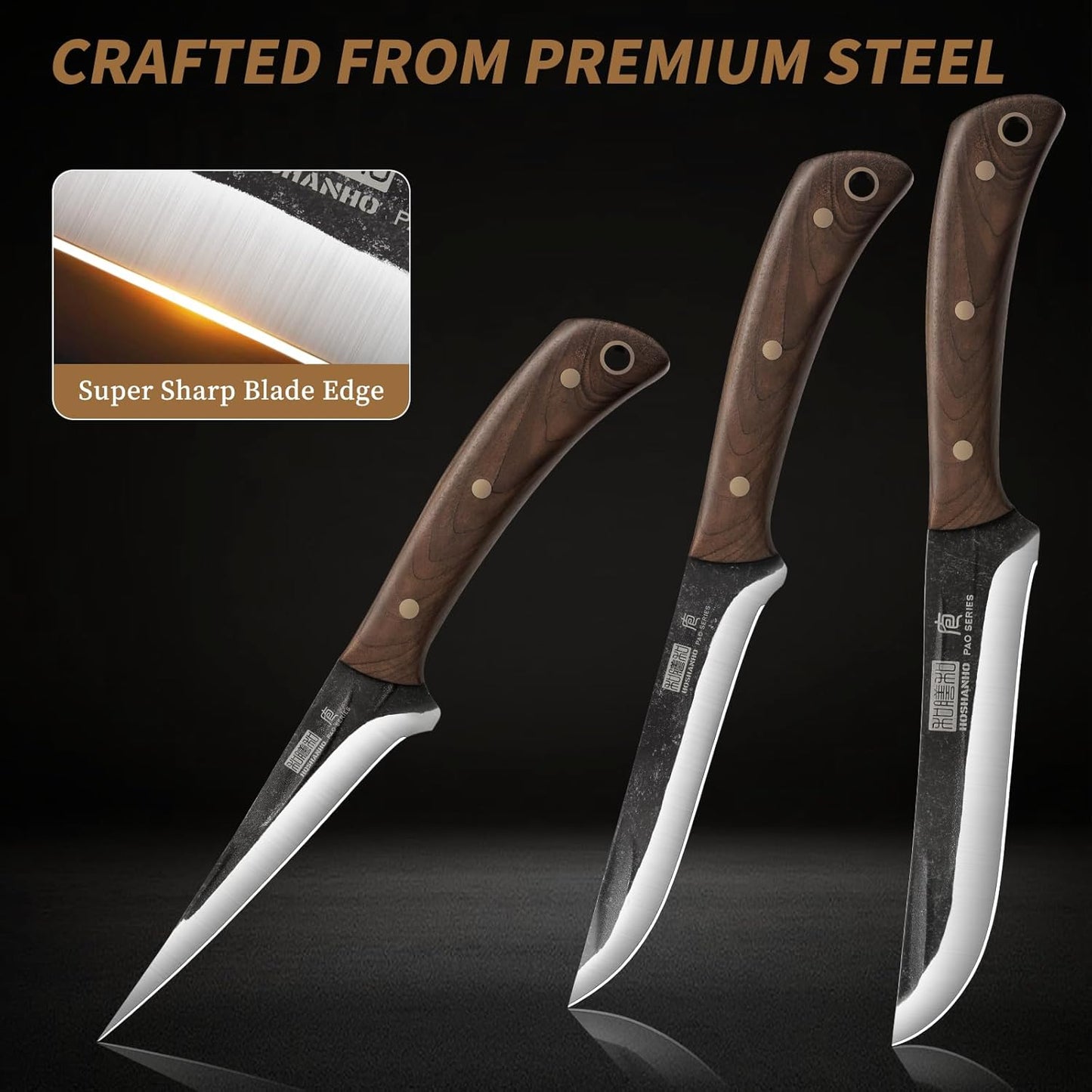 3-teiliges Metzgermesser-Set, 3 Pieces Fillet & Cleaver & Paring Knife Set