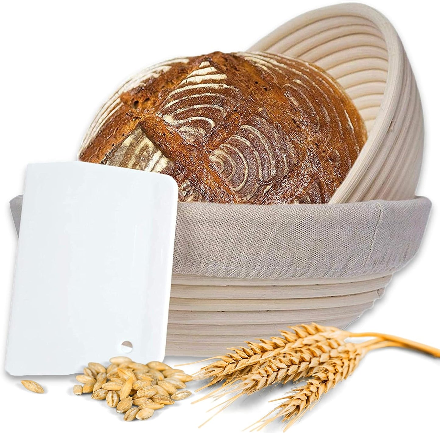 2er-Set Gärkörbe mit Teigschaber, Set Rund (22 + 25cm)