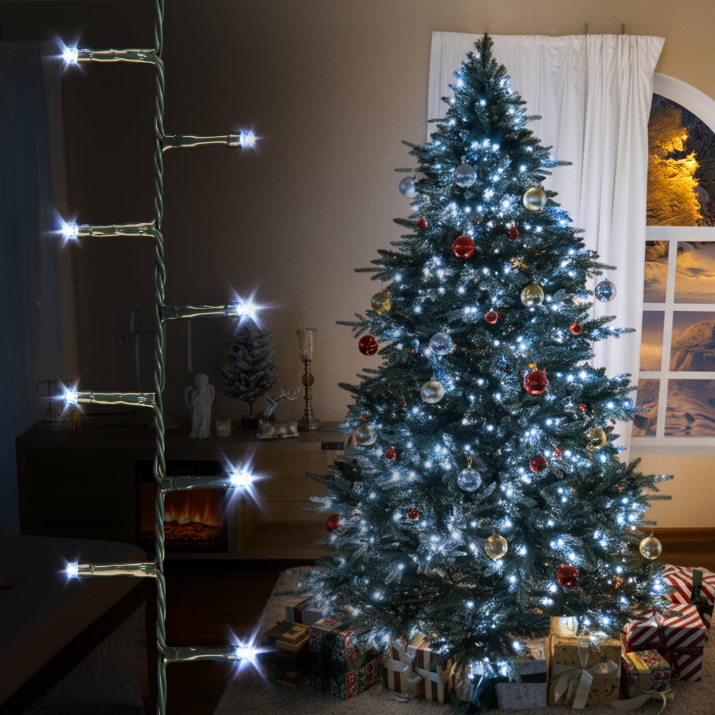 Cluster-Lichterkette mit 1000 LEDs, Timer und Speicherfunktion, Kaltweiss 1000