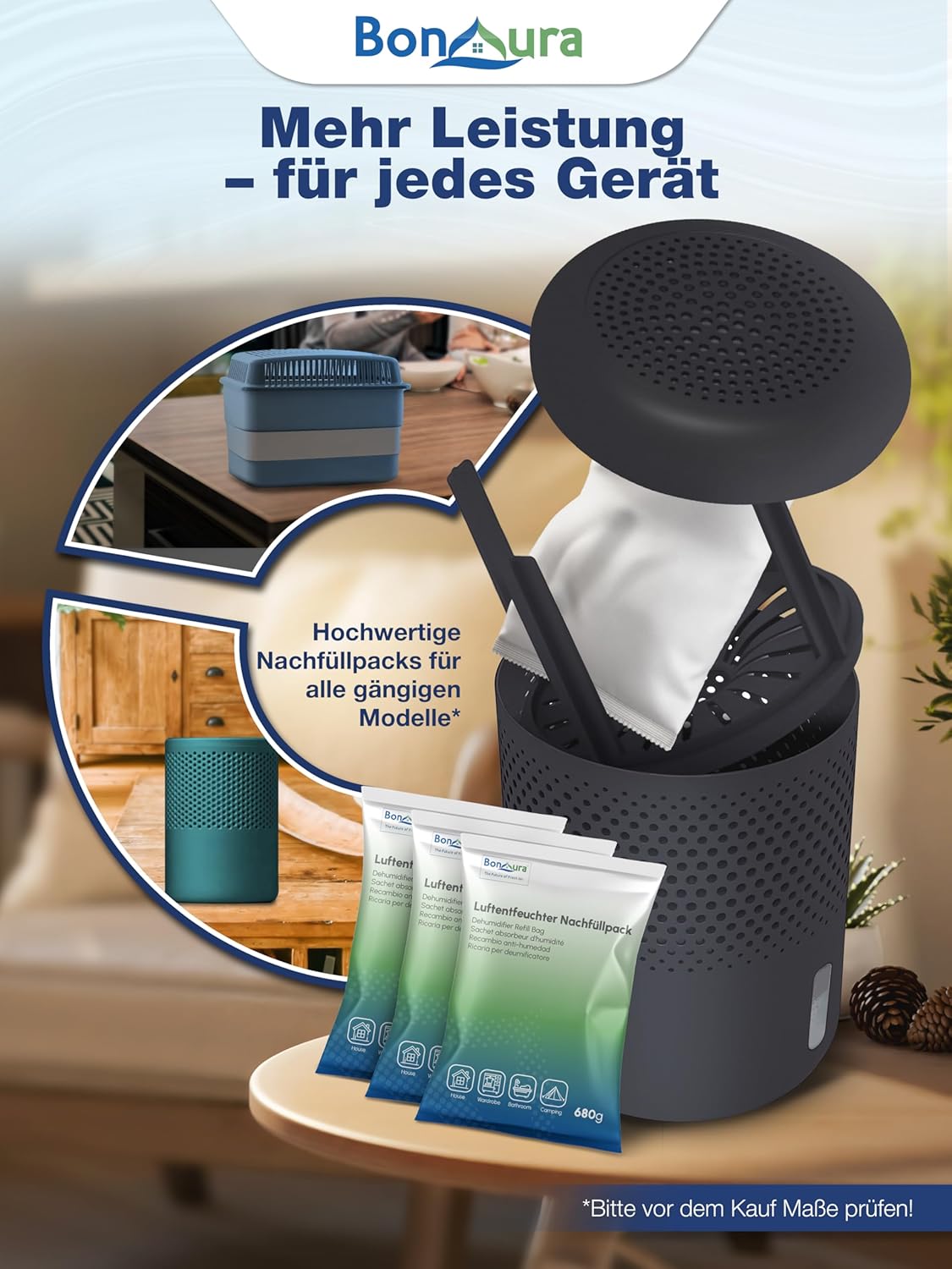 Luftentfeuchter mit Granulat-Nachfüllpacks, 12 X Granulat Beutel