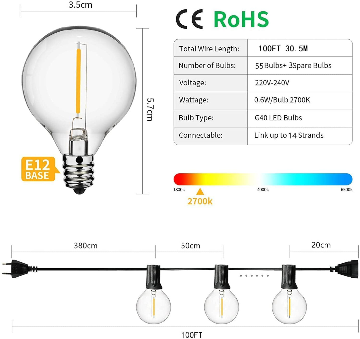 LED Lichterkette 30,5m, 100FT/30M