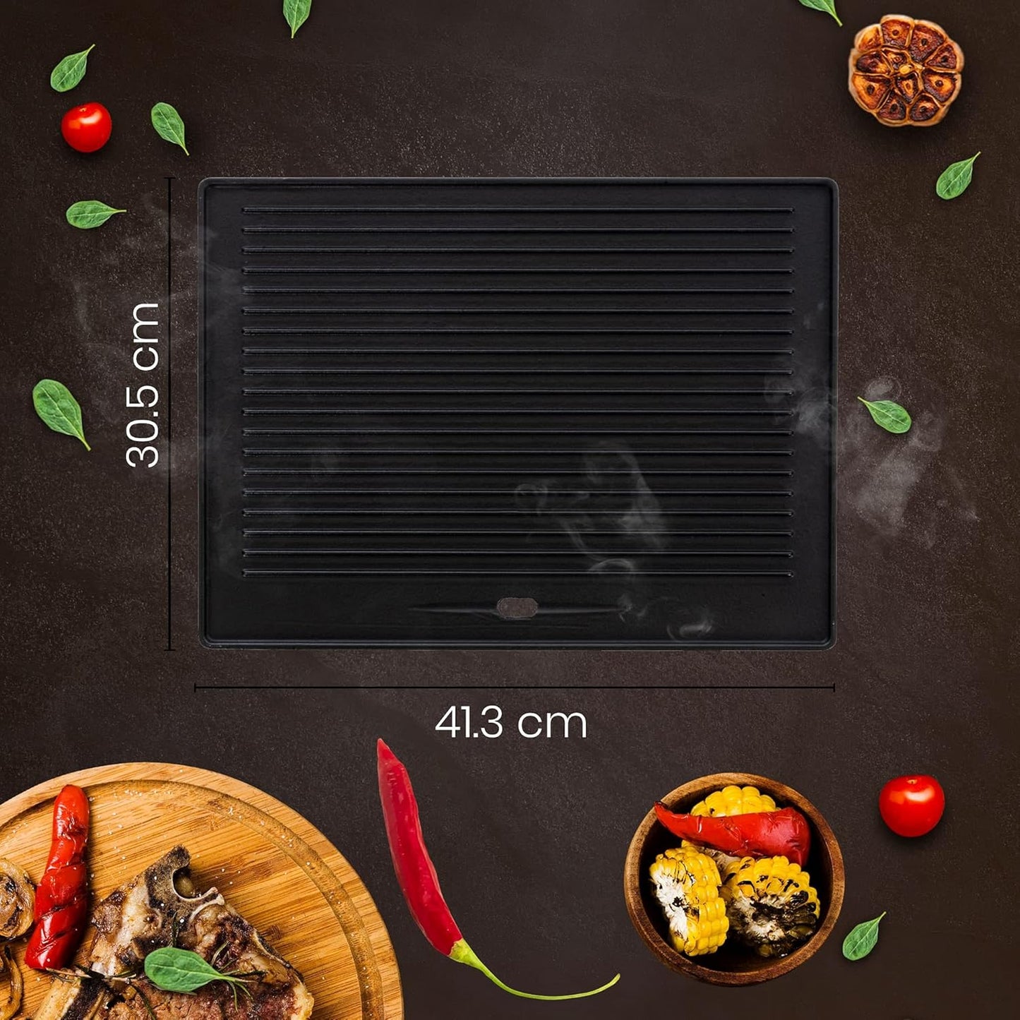Gusseiserne Grill-Wendeplatte für Grillgeräte, Anthrazit 41.3x30.5 cm