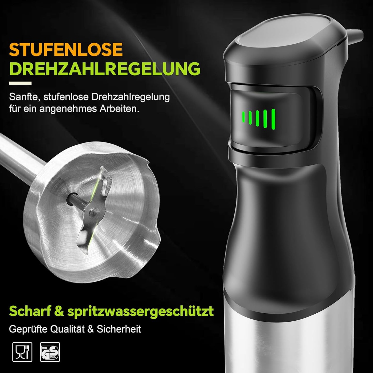 Stabmixer Set mit Zerkleinerer & Schneebesen, Silber