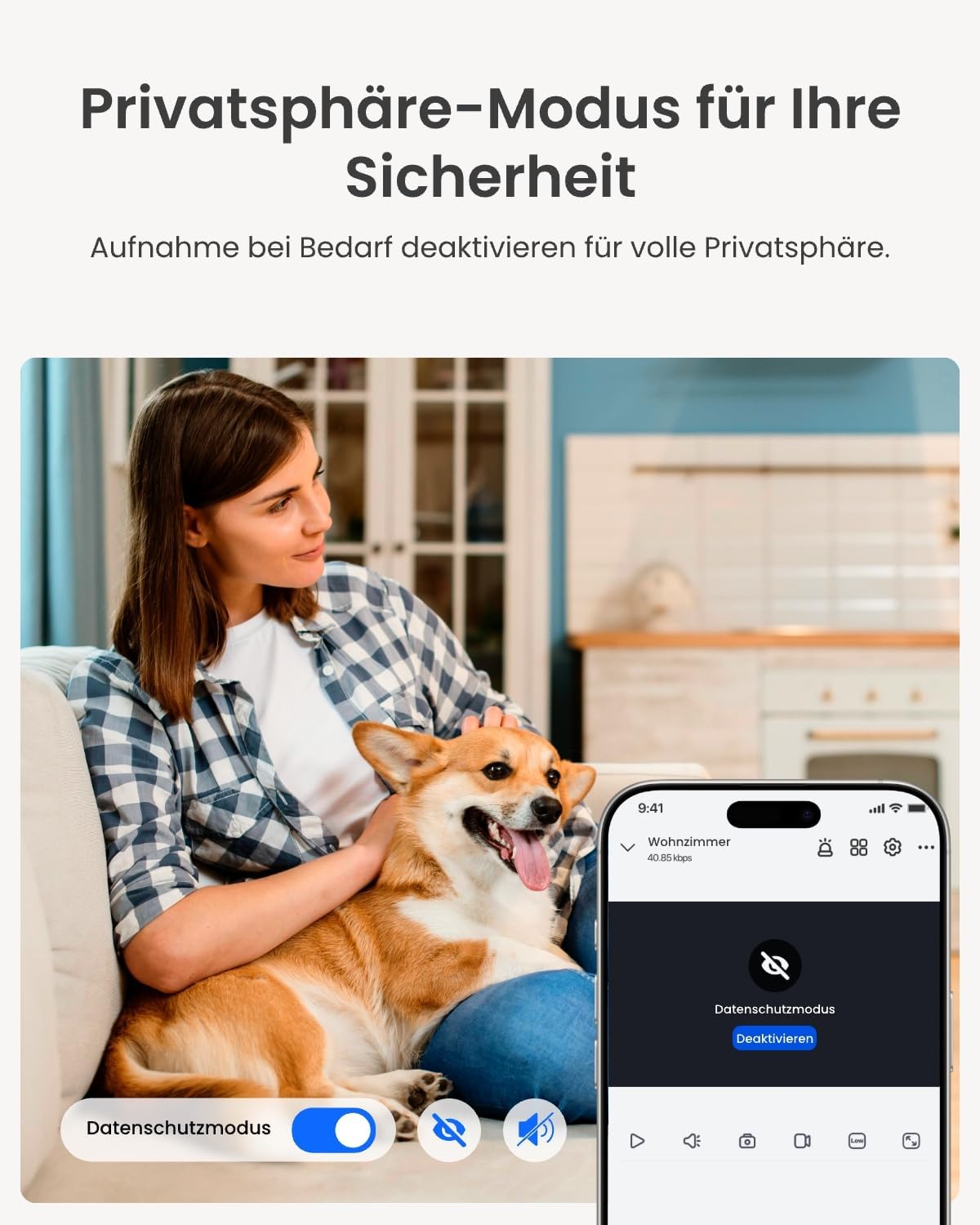 2K 4MP WLAN Überwachungskamera mit Personen-/Tier-/Weinen-Erkennung und Auto-Tracking, 4MP