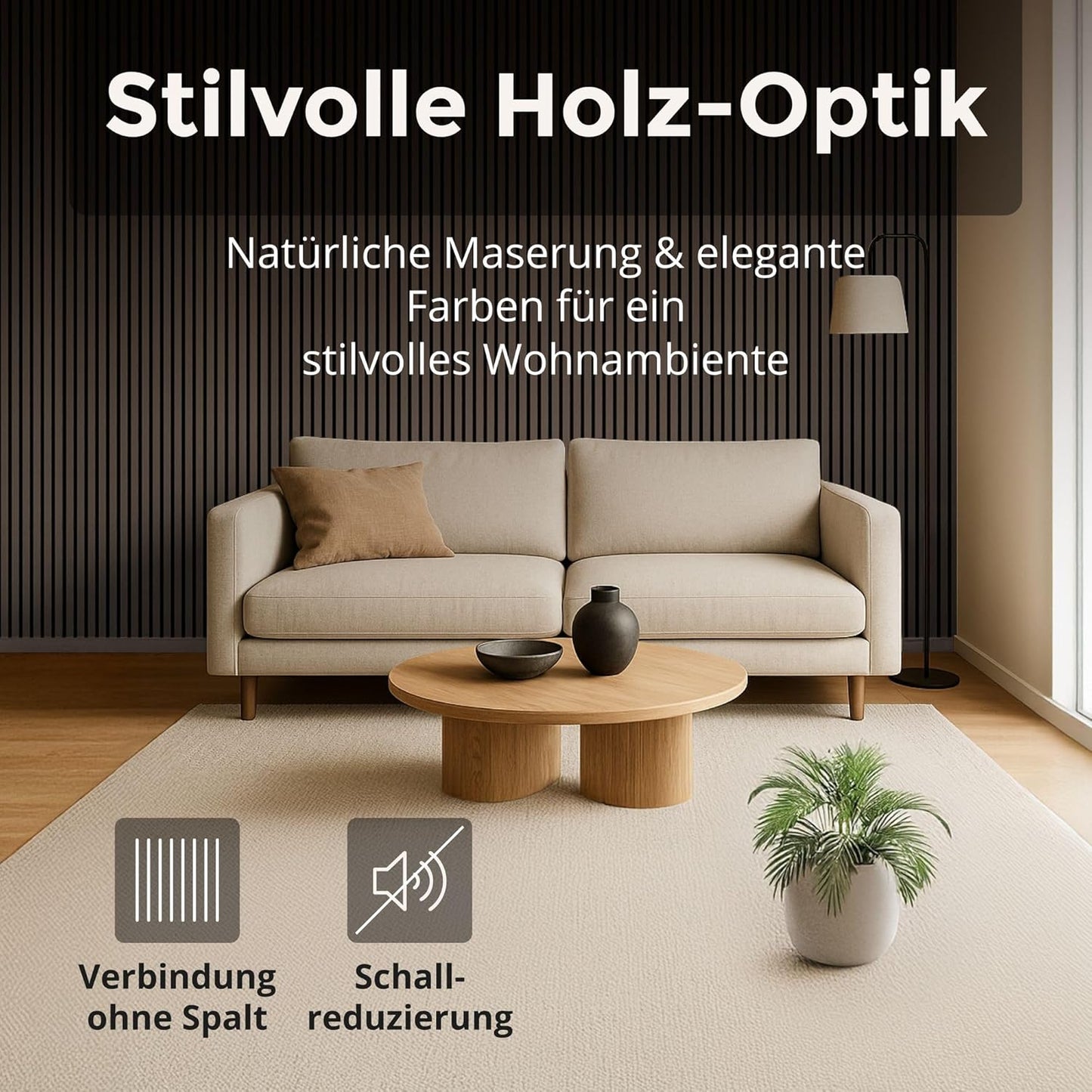 4-teiliges Akustikpaneele Set mit Lamellenwand, 60x60cm, 4 Stück Walnuss
