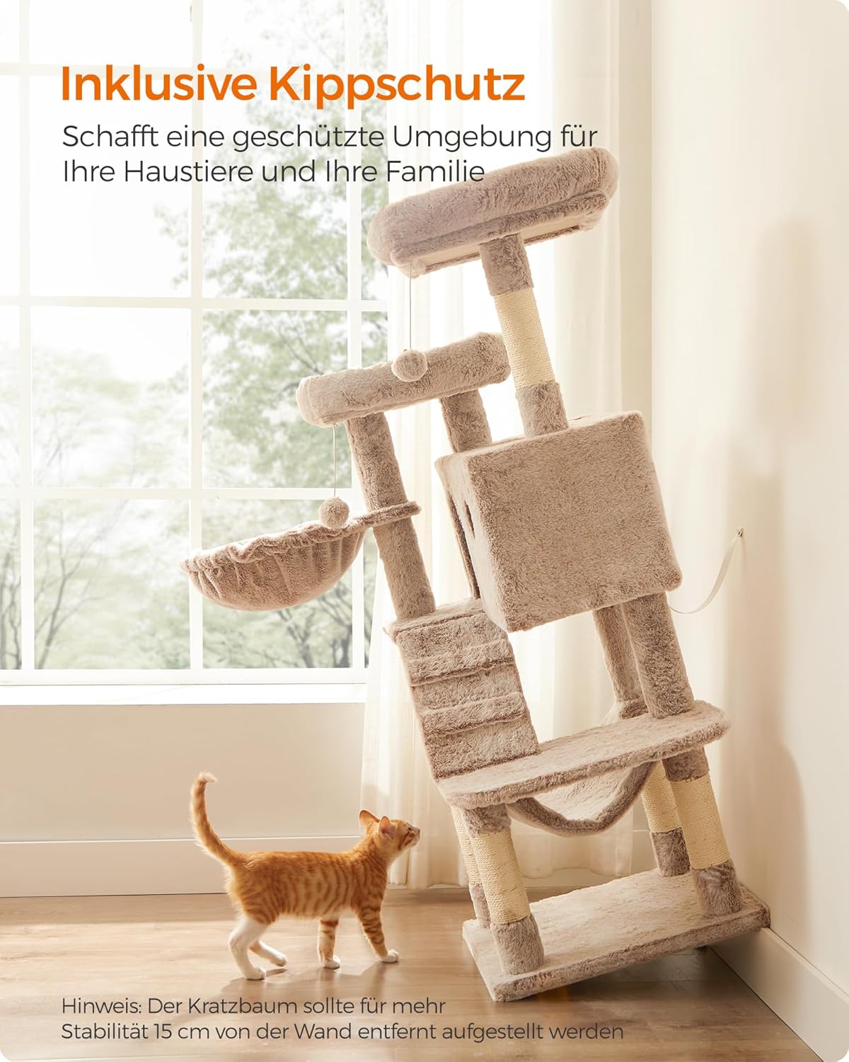 Kratzbaum Lea mit weichem Bezug für Katzen, Ombré + Braun + Weiss