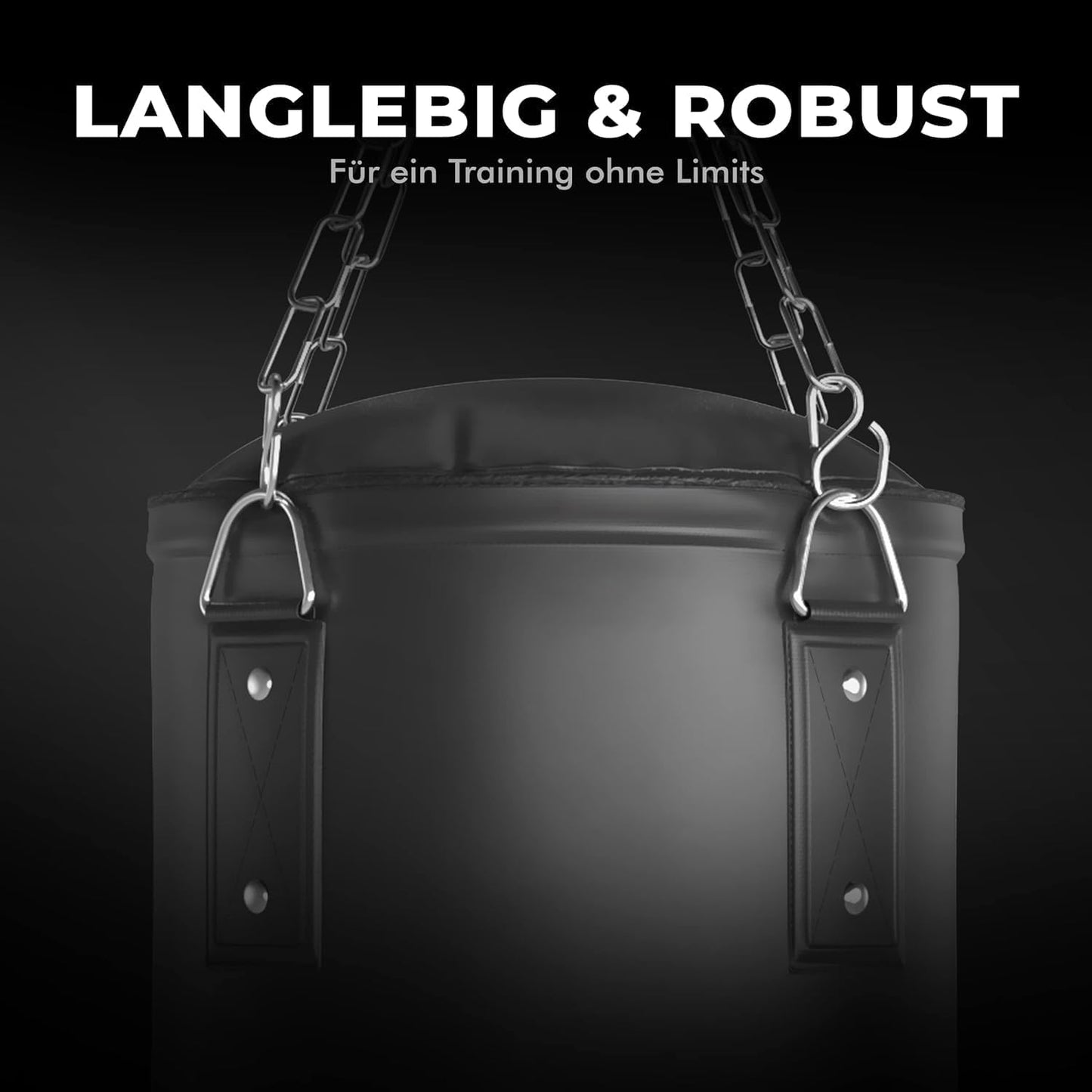 Boxsack Set mit 4-Punkt-Stahlkette für Kampfsport, leer All Black