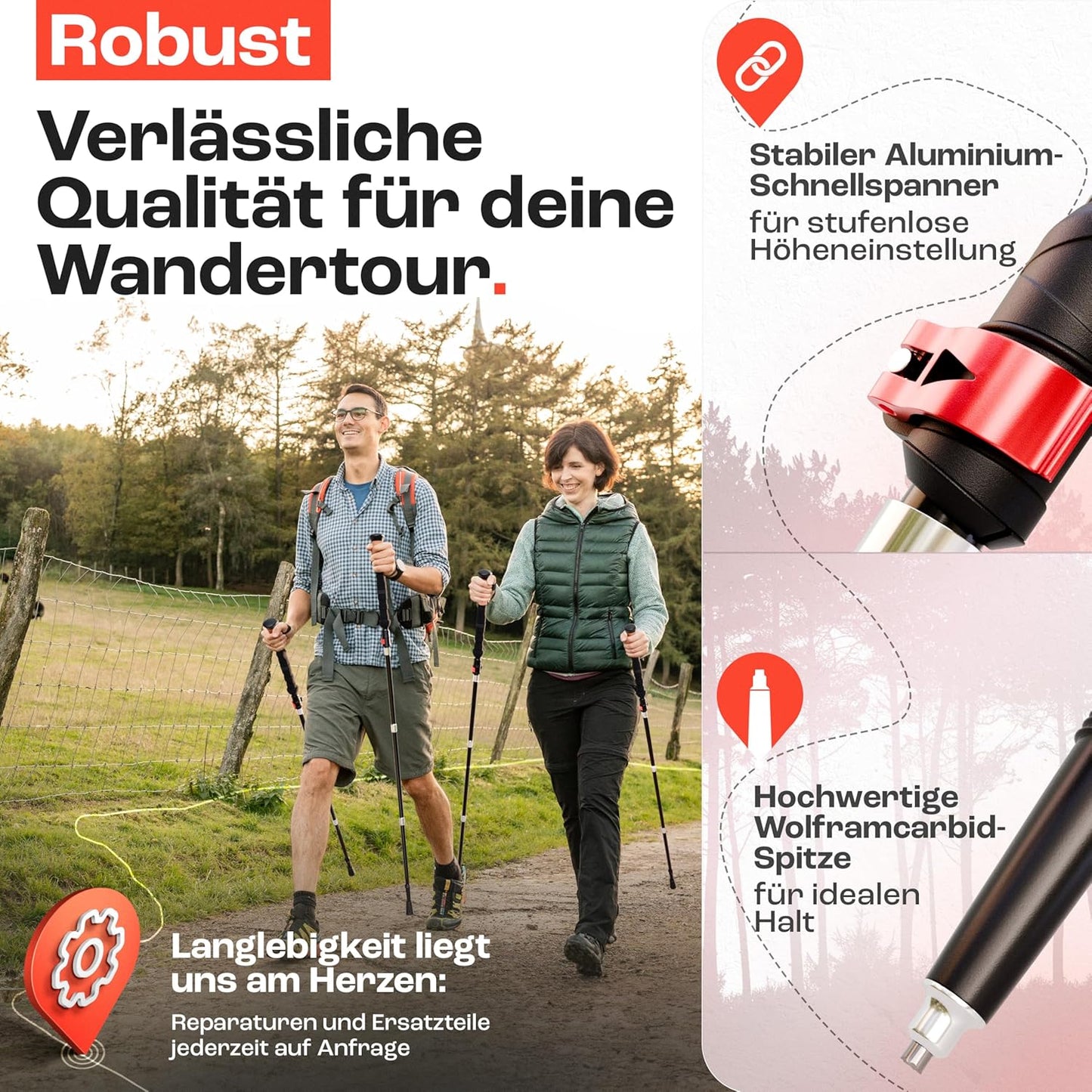 Faltbare Trekkingstöcke Modell Luchs, Alu Faltbar 105-125cm
