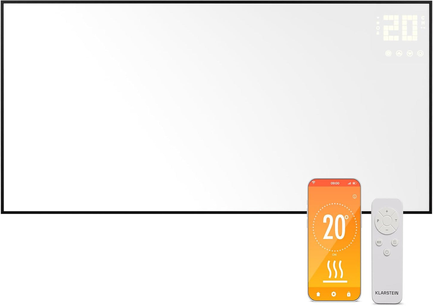 Infrarotheizung mit Thermostat & App-Steuerung, 770 W Weiss / Schwarz Horizontal