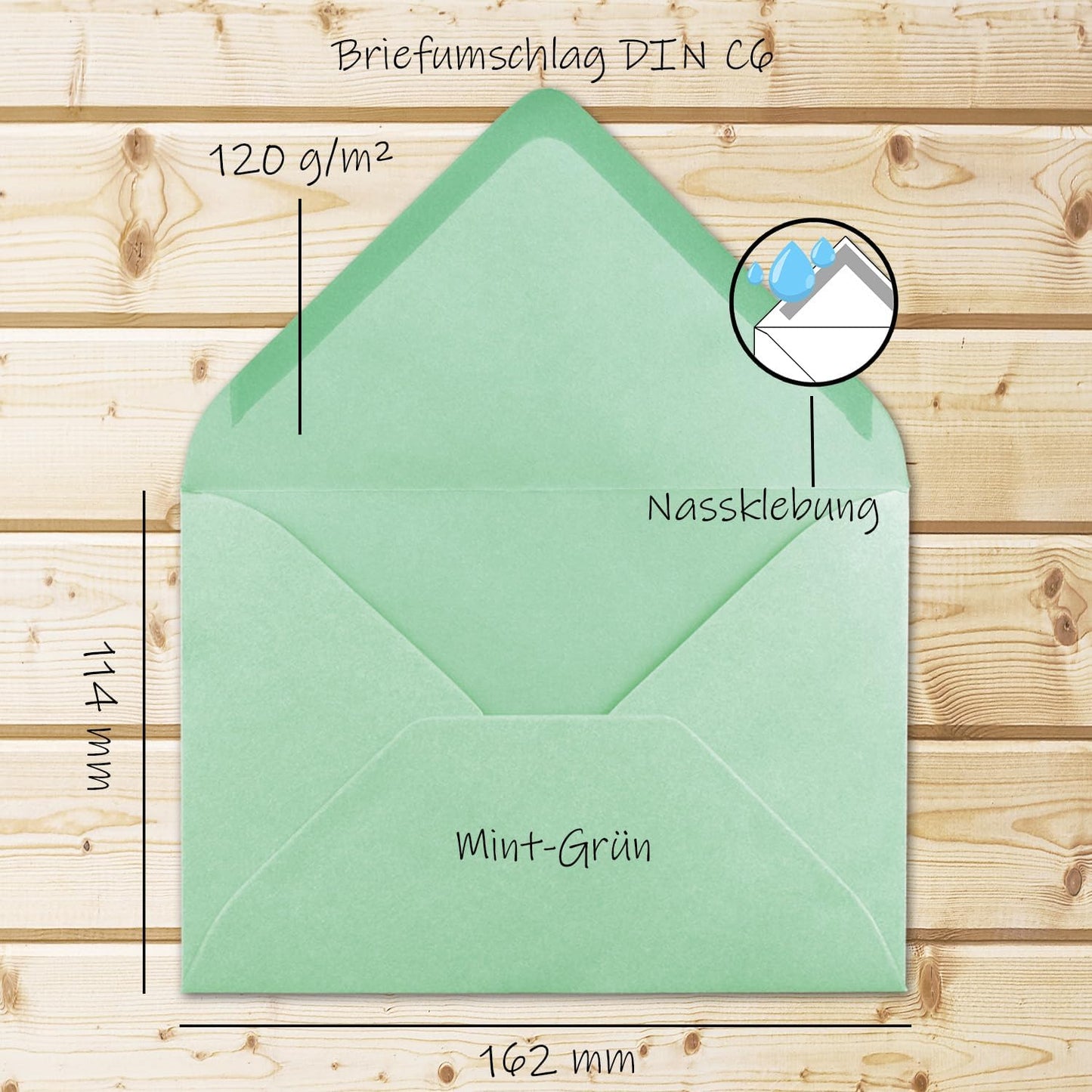 200 Stück Briefumschläge DIN C6, 200 Umschläge 55-Mintgrün