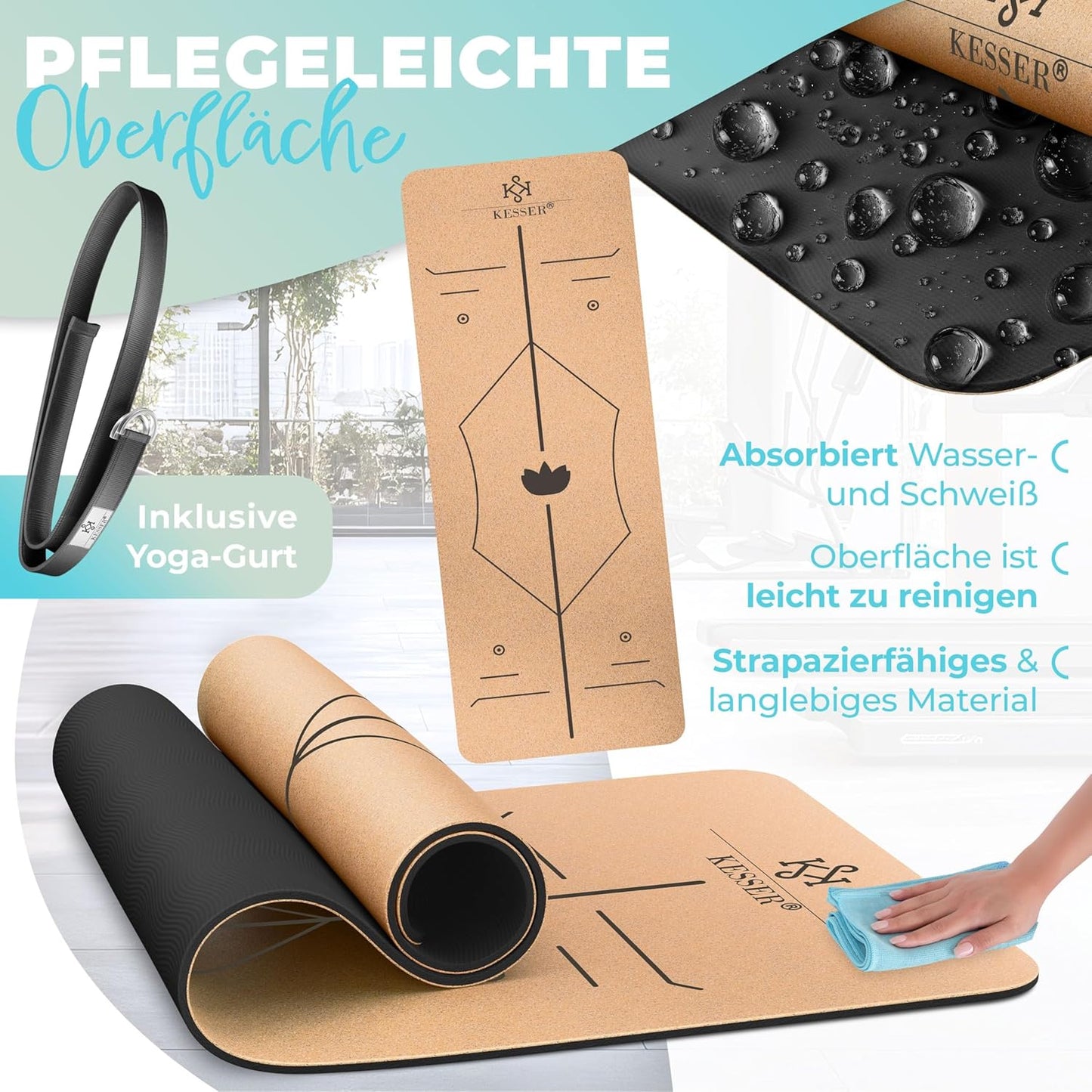 Yogamatte mit Tragegurt und Yogablock, Schwarz