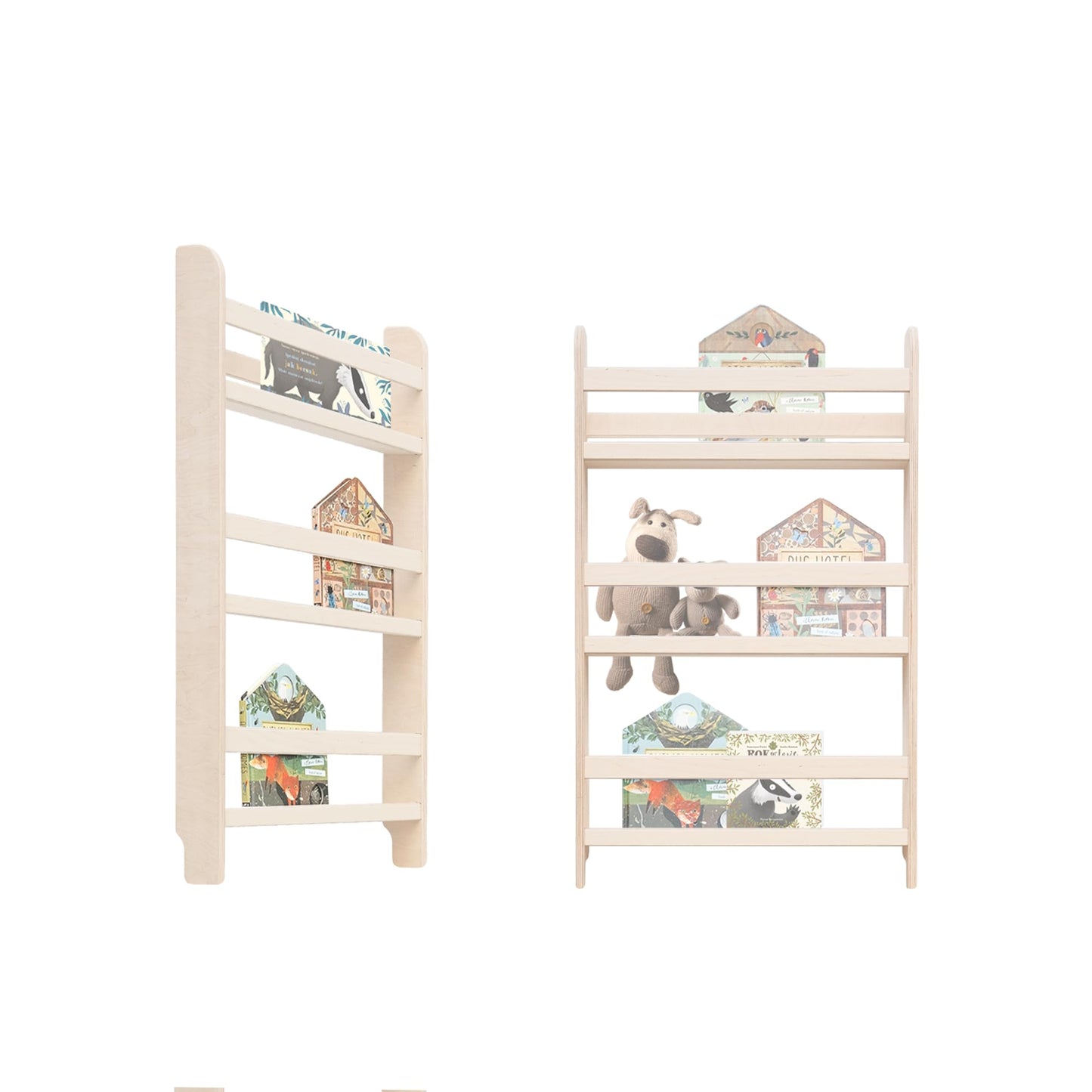 Kinderbücherregal aus Holzwerkstoff, Montessori Design, Natürliche B